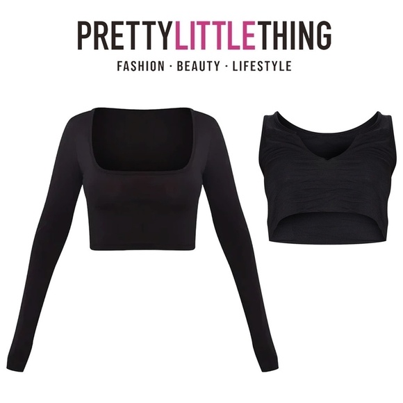 Pretty Little Thing 2X Crop Tops Made in the UK Jersey Knit Sexy Lightweight - Picture 11 of 13